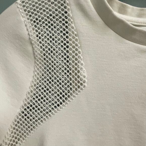 Grayson Size Small Stretch Shirt with Mesh Shoulder Accents Ivory - Picture 3 of 5